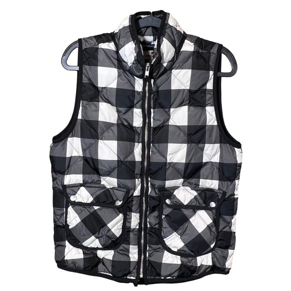 Woolrich Down Puffer Vest Womens Size M Black White Buffalo Plaid Quilted - Picture 1 of 7